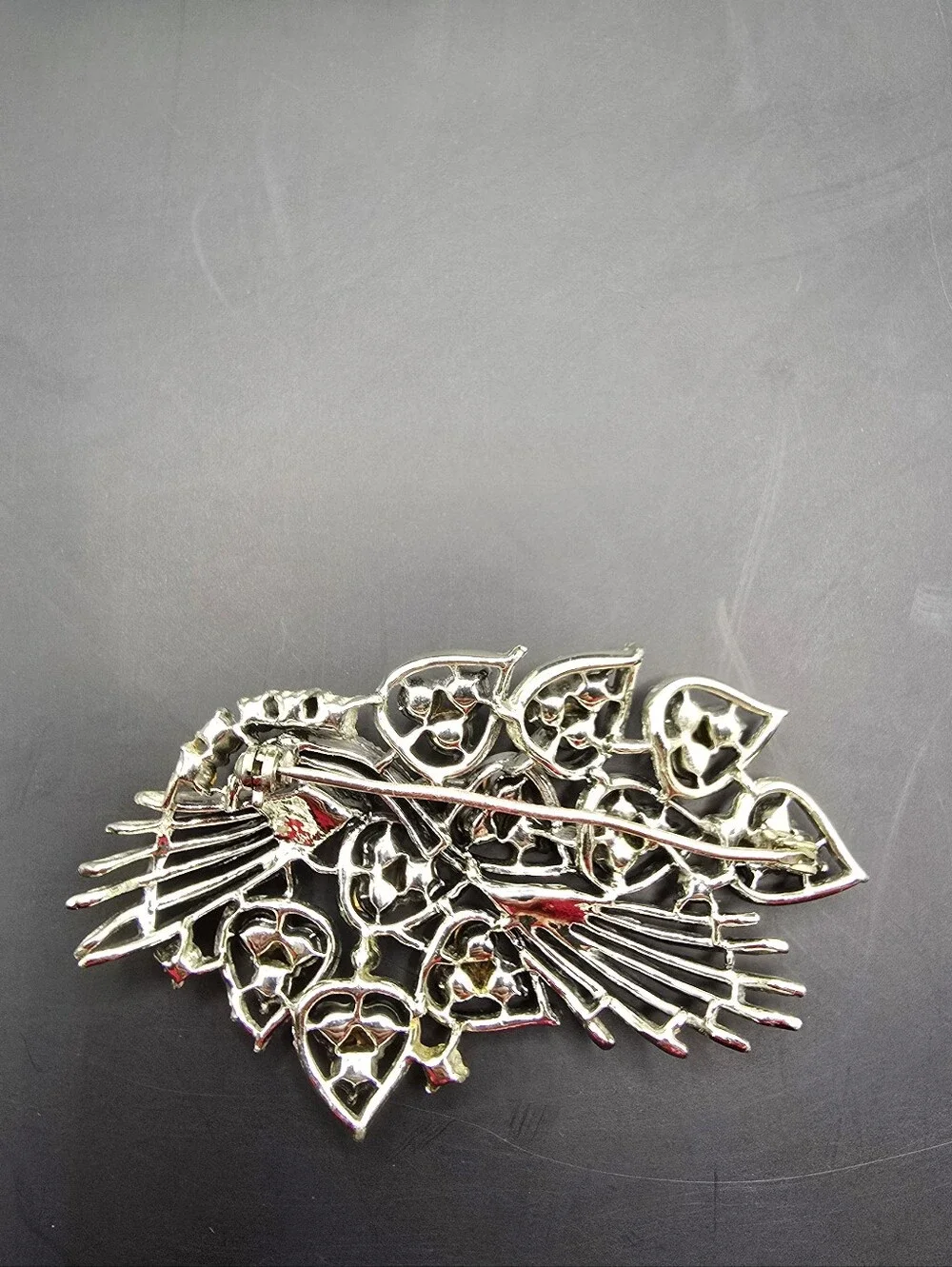 Vintage Silver-Tone Blue Hues & Clear Crystal Floral Brooch - Picture 3 of 7